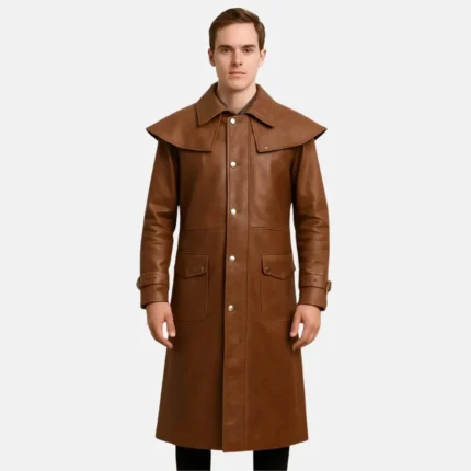 Austin Men’s Brown Leather Duster Coat for Western Style