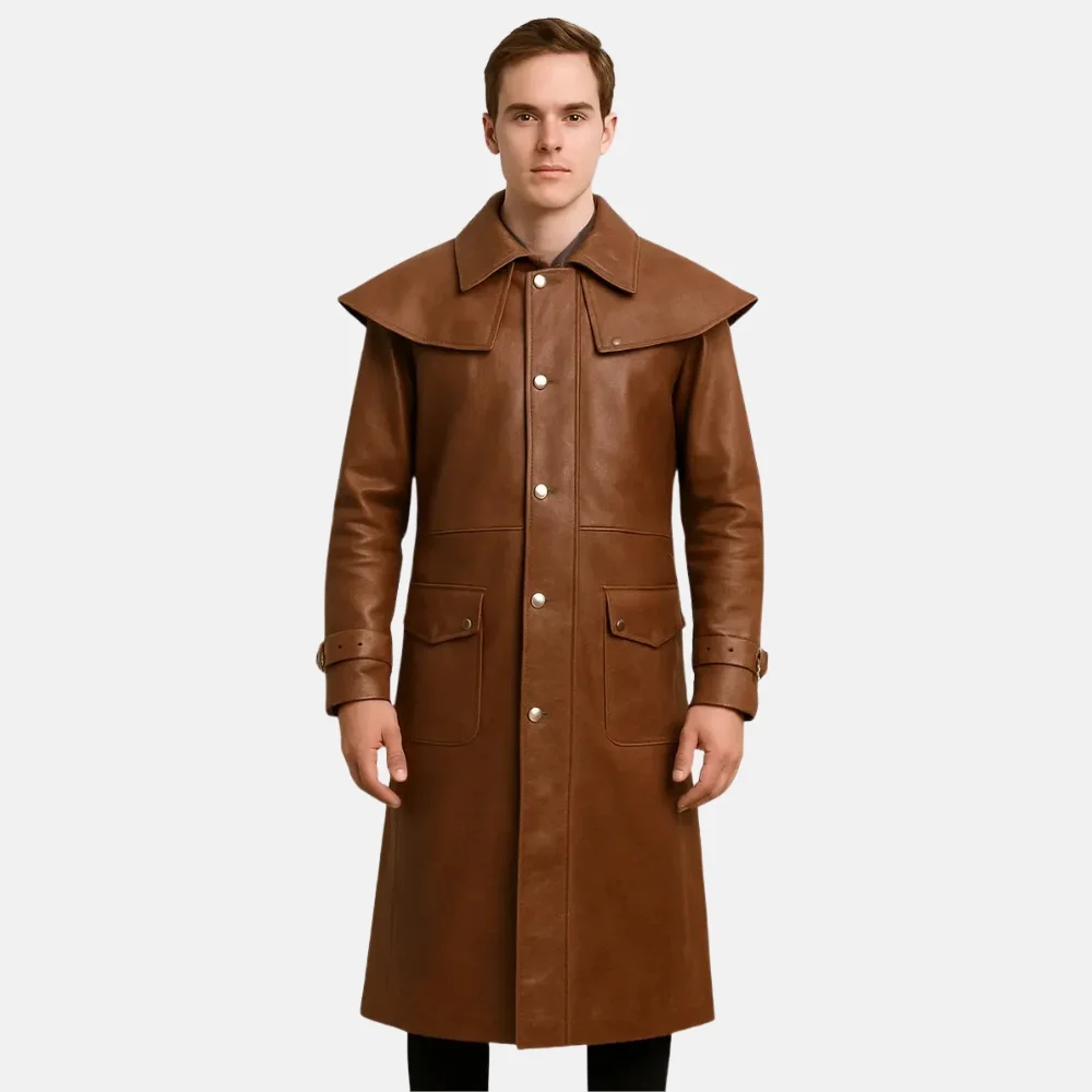Austin-Mens-Brown-Leather-Duster-Coat-for-Western-Style-2.webp Austin Men’s Brown Leather Duster Coat for Western Style - Image 1