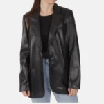 Avery Women’s Black Leather Blazer with Soft Interior Lining