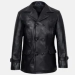 Brandon Men’s Black Double-Breasted Leather Peacoat for Winter