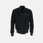 Cameron Men’s Navy Blue Bomber Suede Leather Jacket with Adjustable Cuffs