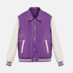 Zoe Women’s Purple and White Leather Varsity Jacket with Pockets