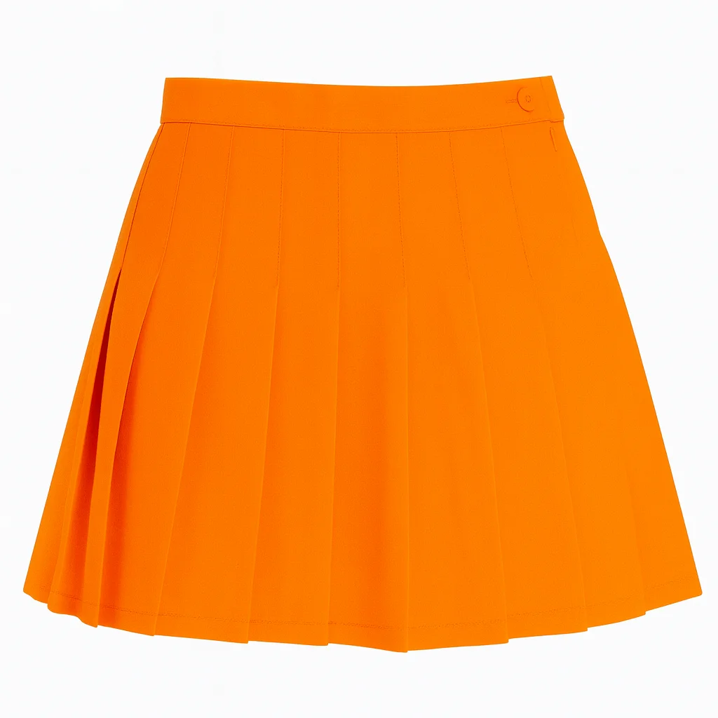 ChatGPT-Image-Sep-10-2025-03_53_26-PM.webp Euphoria Jules Vaughn Orange Mini Pleat Skirt - Image 1