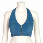 Euphoria Maddy Perez Den­im Zip Front Crop Top