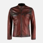 Colton Men’s Distressed Maroon Moto Cafe Racer Leather Biker Jacket