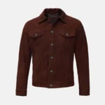 Dylan Men’s Dark Brown Suede Leather Trucker Jacket