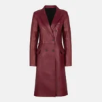 Zendaya Burgundy Double-Breasted Leather Trench Coat