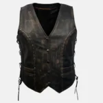 Ella Women’s Studded Distressed Brown Leather Vest for Boho Style