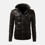 Gavin Men’s Brown Biker Hooded Leather Jacket with Adjustable Hood