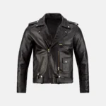Grayson Men’s Black Biker Leather Jacket with Asymmetrical Zipper