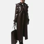 Hannah Women’s Burgundy Leather Trench Coat with Double-Breasted Front