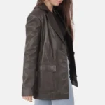 Harper Women’s Brown Leather Blazer with Tailored Fit for Formal Wear