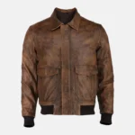 Jake Men’s Distressed Brown A-2 Bomber Leather Flight Jacket