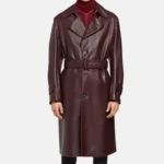 Jude Men’s Burgundy Leather Trench Coat for Fashionable Look