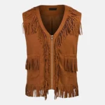 Levi Men’s Brown Suede Leather Fringe Vest for Western Look