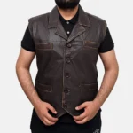 Liam Men’s Dark Brown Vintage Leather Vest with Two Pockets