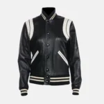 Mason Men’s White and Black Leather Varsity Jacket with Pockets