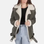 Mia Women’s Grey B-3 Bomber Leather Jacket for Winter Warmth