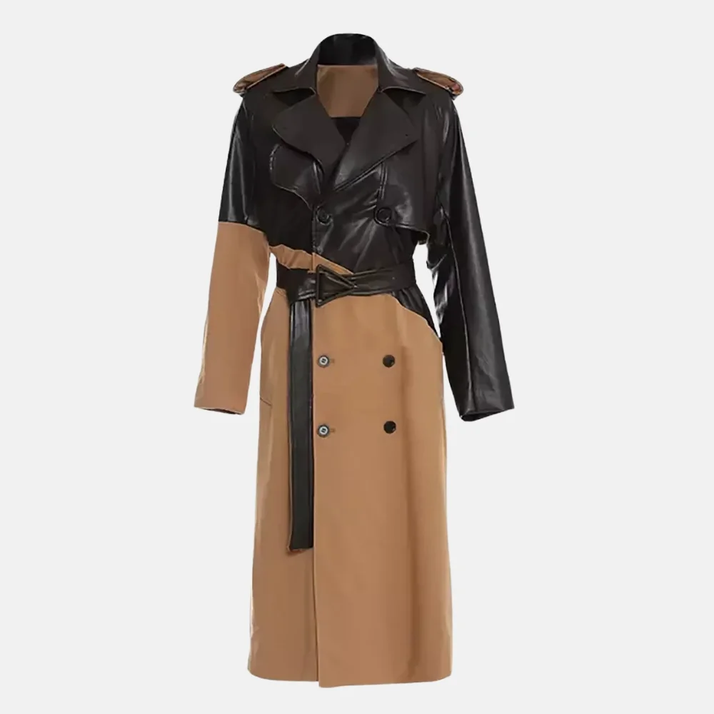 Natalie-Womens-Brown-Leather-Trench-Coat-with-Belt-and-Button-Design-1.webp Natalie Women’s Brown Leather Trench Coat with Belt and Button Design - Image 1