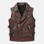 Owen Men’s Asymmetrical Zipper Brown Vintage Biker Leather Vest