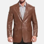 Preston Men’s Classic Brown Leather Blazer with Notch Collar