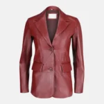 Sophia Women’s Maroon Two Button Leather Blazer Jacket with Slim Fit