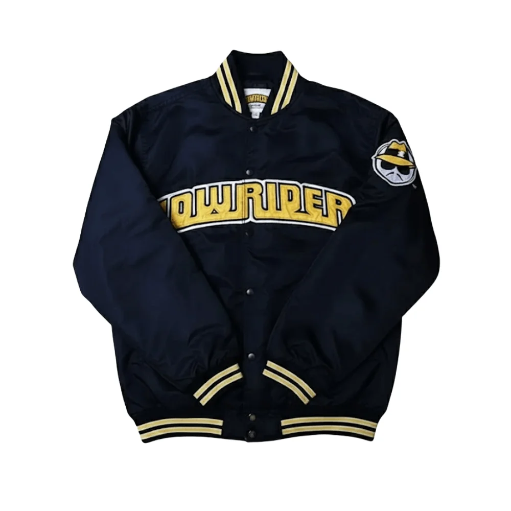 UPLOADS-40-14.webp Lowrider Black Satin Varsity Jacket - Image 1