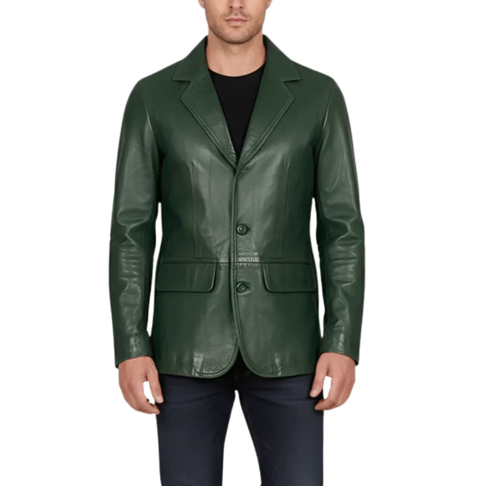 Untitled-design-15-12.webp Dean Men’s Green Vintage Leather Blazer - Image 1