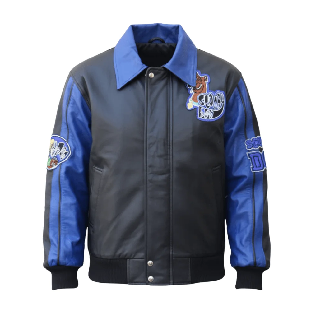 Untitled-design-15-6.webp Scooby-Doo Blue & Black Varsity Bomber Leather Jacket - Image 1