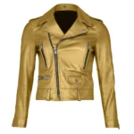 Landman Ali Larter Golden Leather Biker Jacket