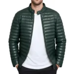 Havoc Men’s Green Leather Puffer Jacket