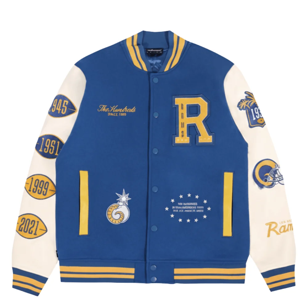 Untitled-design-5-4.webp Men's The Hundreds x Los Angeles Rams Blue Varsity Jacket - Image 1