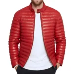 Havoc Men’s Red Leather Puffer Jacket
