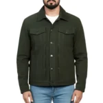 Garry Men’s Green Distressed Suede Trucker Jacket