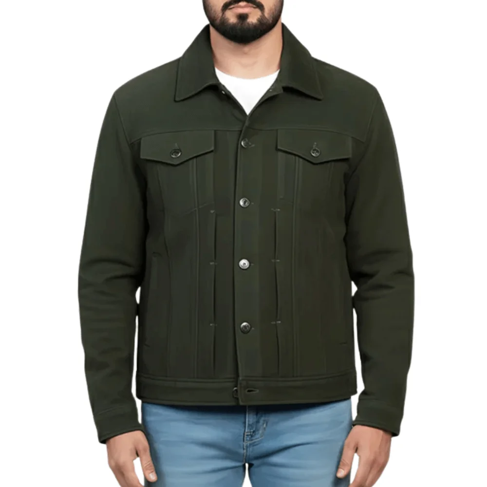 Untitled-design-6-16.webp Garry Men’s Green Distressed Suede Trucker Jacket - Image 1